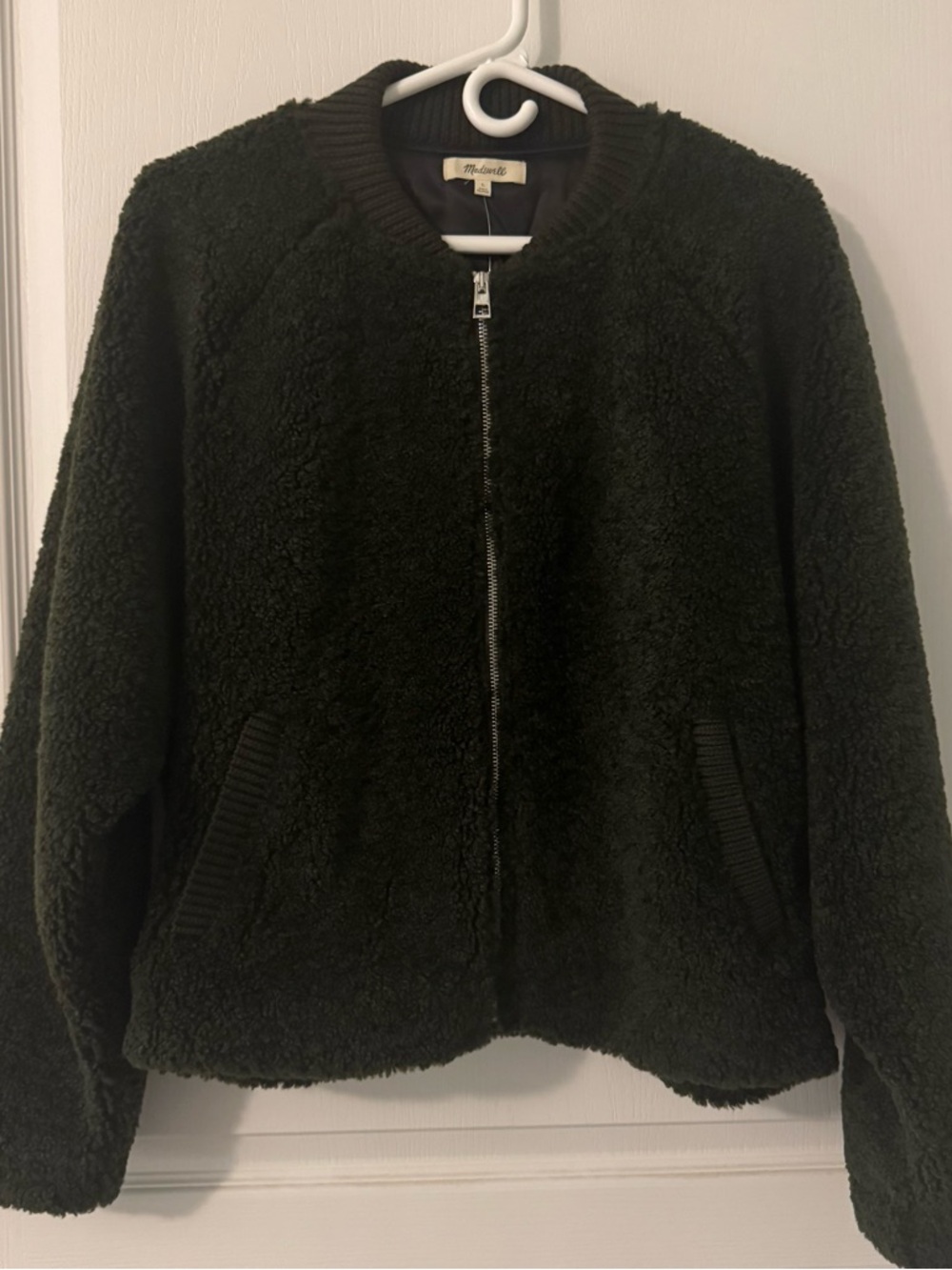 Madewell Olive Green Teddy Sherpa Bomber Jacket